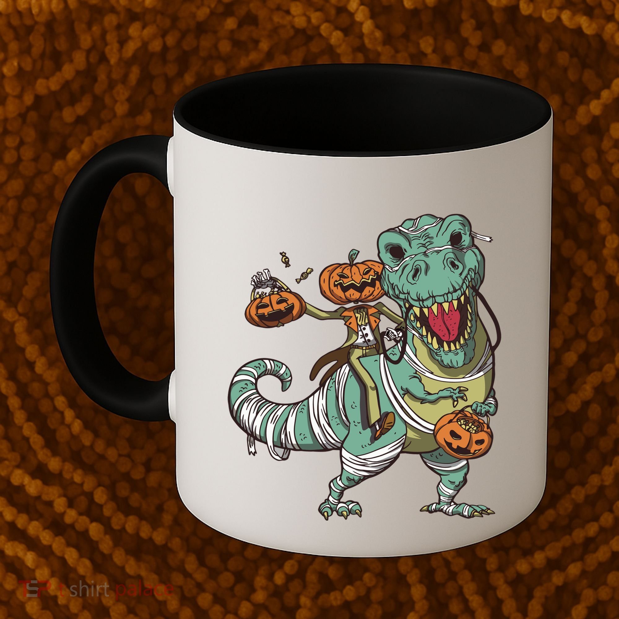 Jack O Lantern Riding T Rex Coffee Mug