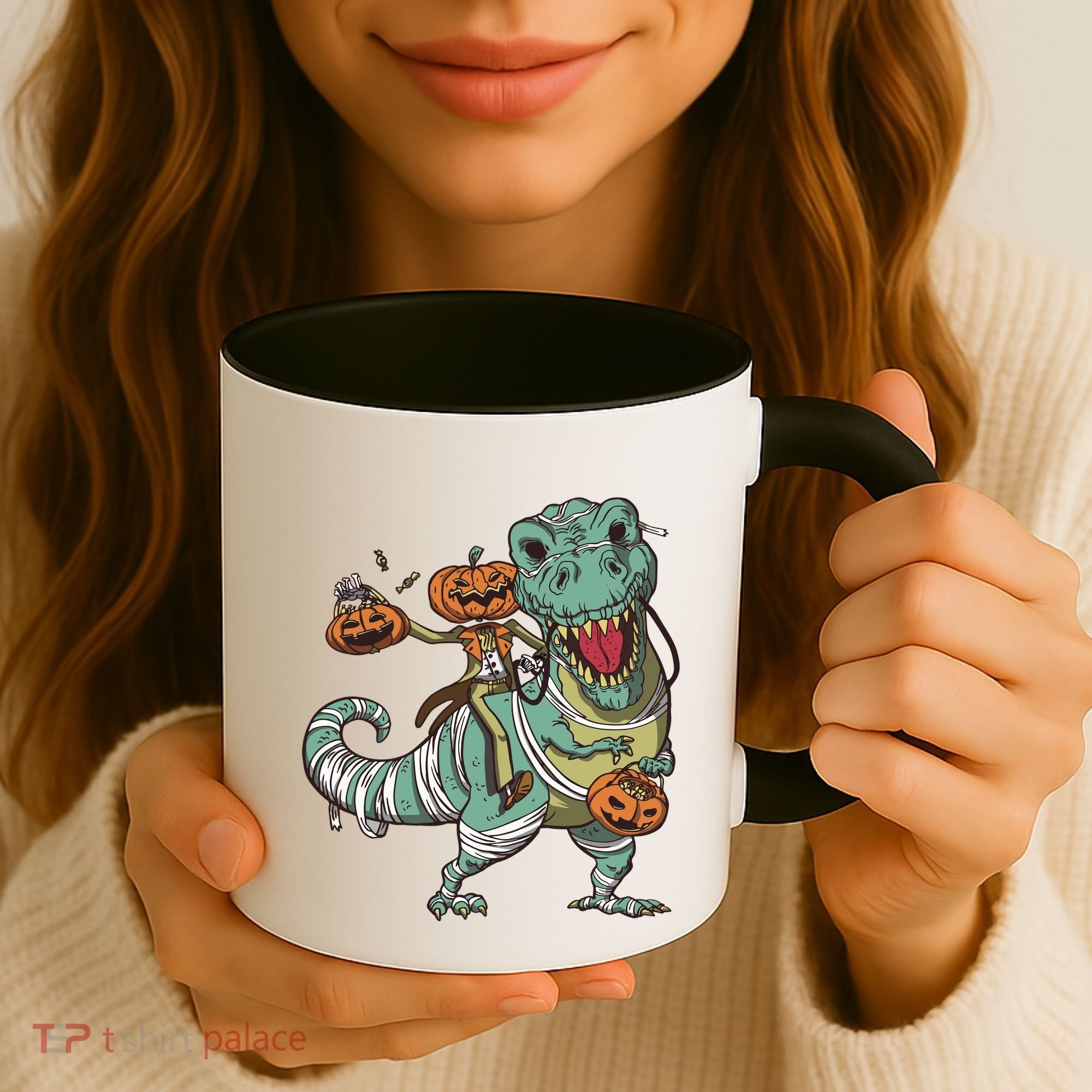 Jack O Lantern Riding T Rex Coffee Mug