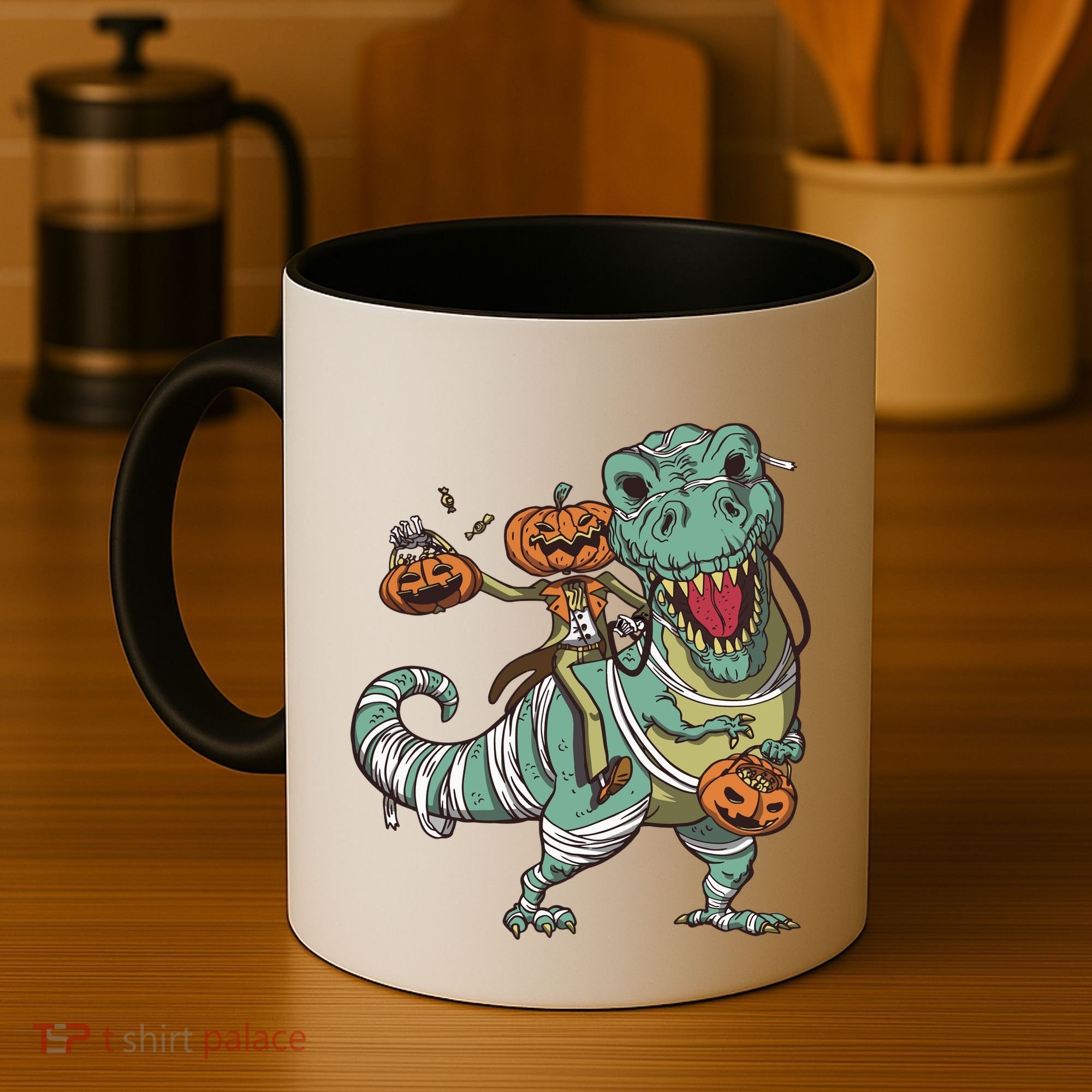 Jack O Lantern Riding T Rex Coffee Mug