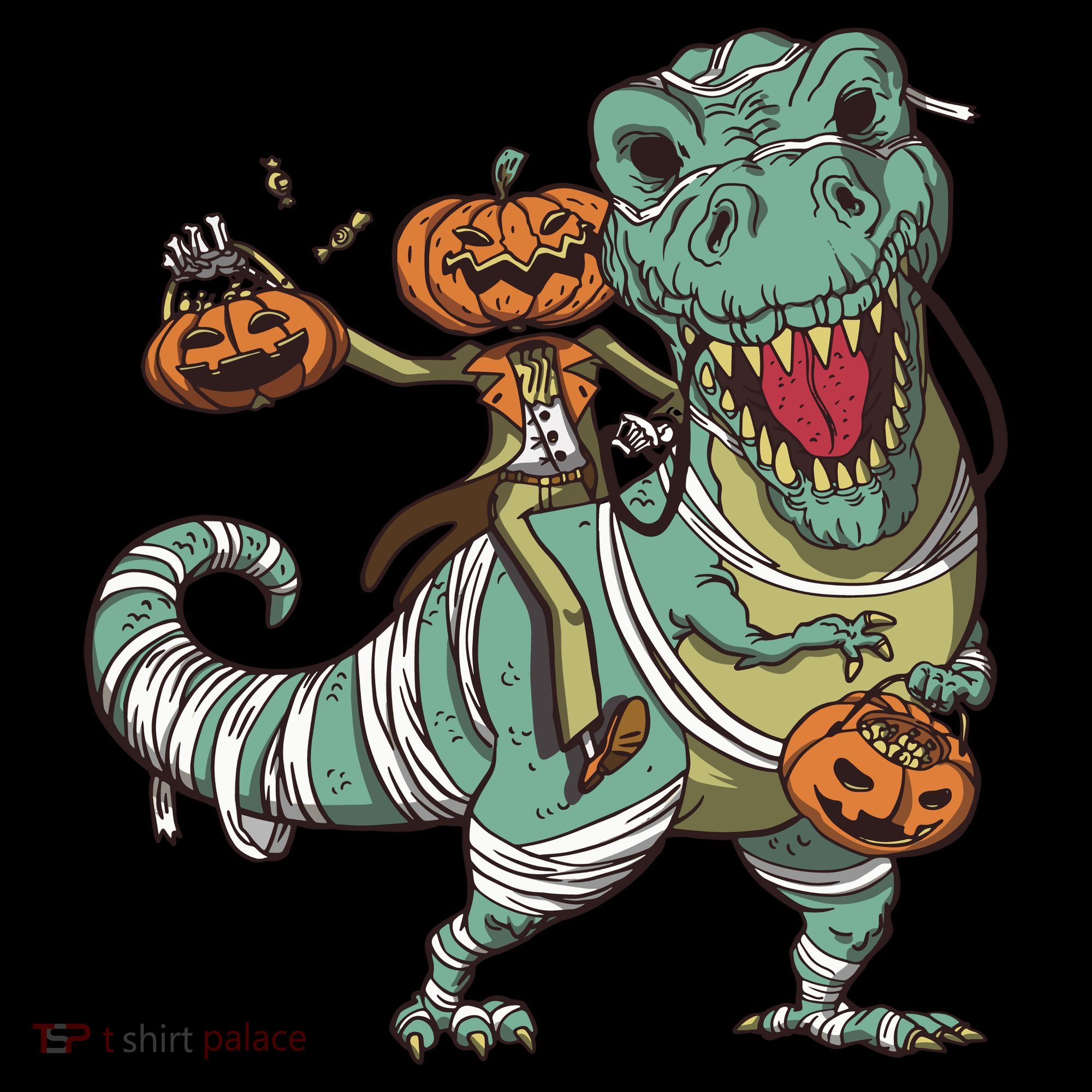 Jack O Lantern Riding T Rex Ornament