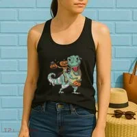 Jack O Lantern Riding T Rex Women's Tank Top thumb 2