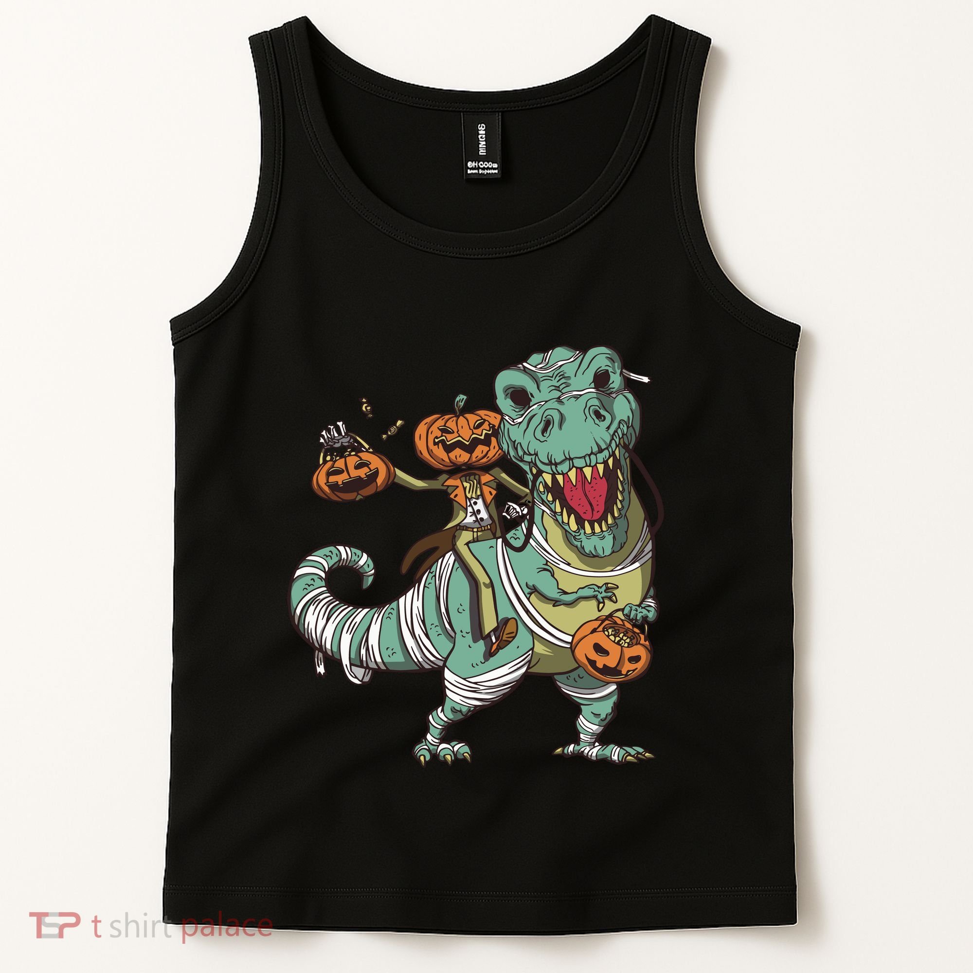 Jack O Lantern Riding T Rex Tank Top