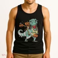 Jack O Lantern Riding T Rex Tank Top thumb 3