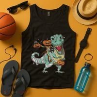 Jack O Lantern Riding T Rex Tank Top thumb 4