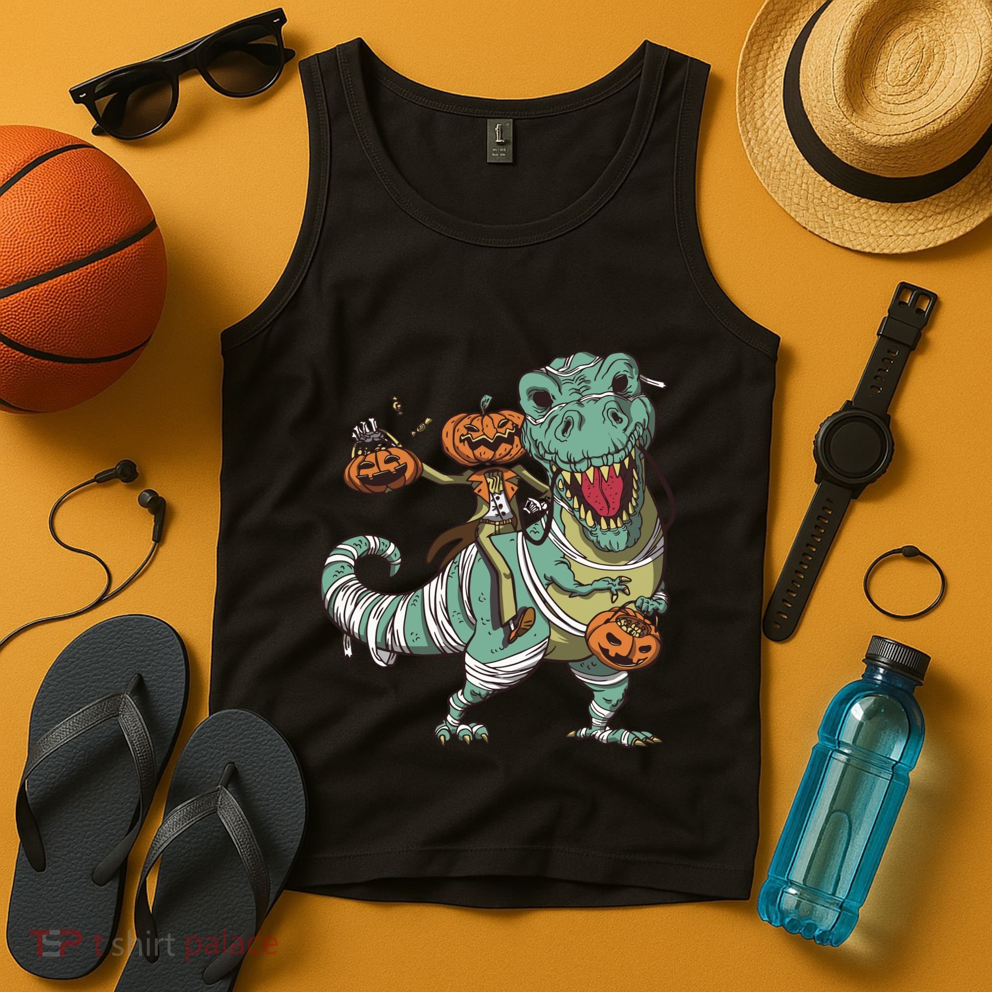 Jack O Lantern Riding T Rex Tank Top