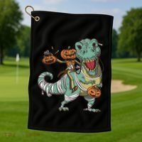 Jack O Lantern Riding T Rex Golf Towel thumb 1