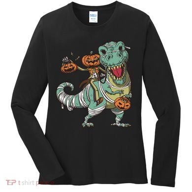 Jack O Lantern Riding T Rex Women's Long Sleeve Shirt