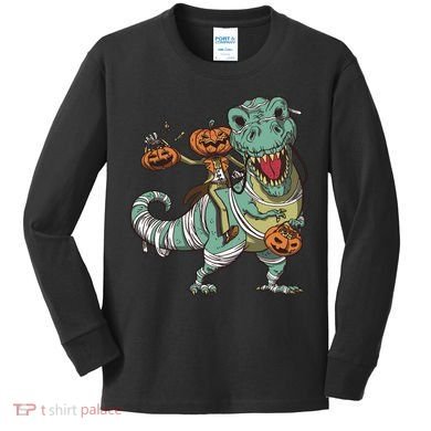 Jack O Lantern Riding T Rex Kids Long Sleeve Shirt