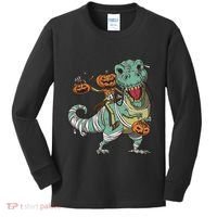 Jack O Lantern Riding T Rex Kids Long Sleeve Shirt thumb 0