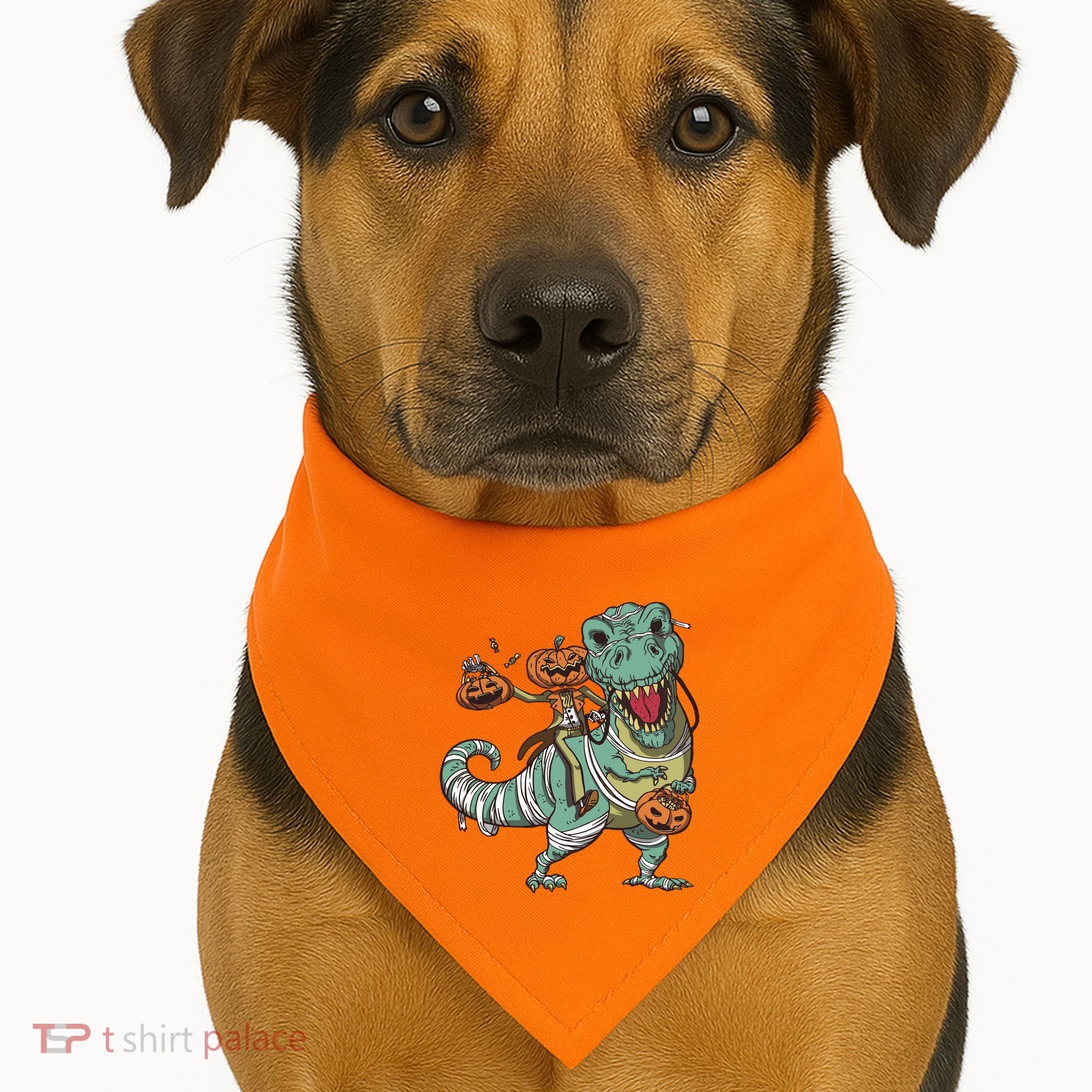 Jack O Lantern Riding T Rex USA-Made Doggie Bandana