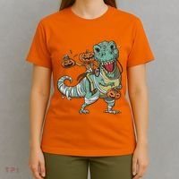 Jack O Lantern Riding T Rex T-Shirt thumb 4