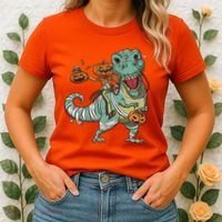 Jack O Lantern Riding T Rex Women's T-Shirt thumb 2