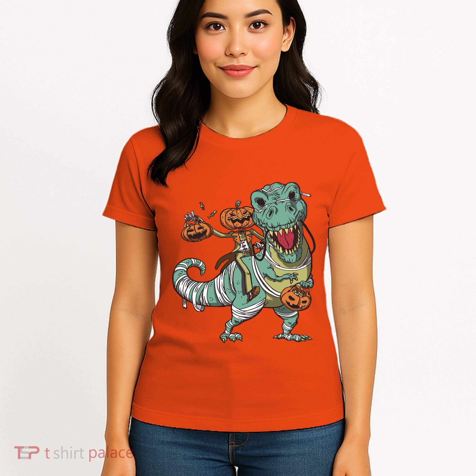 Jack O Lantern Riding T Rex Women's T-Shirt
