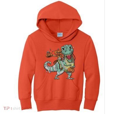Jack O Lantern Riding T Rex Kids Hoodie