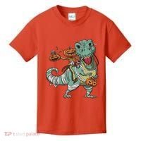 Jack O Lantern Riding T Rex Kids T-Shirt thumb 0