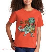 Jack O Lantern Riding T Rex Kids T-Shirt thumb 2
