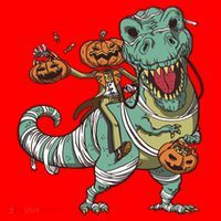 Jack O Lantern Riding T Rex Santa Hat thumb 1