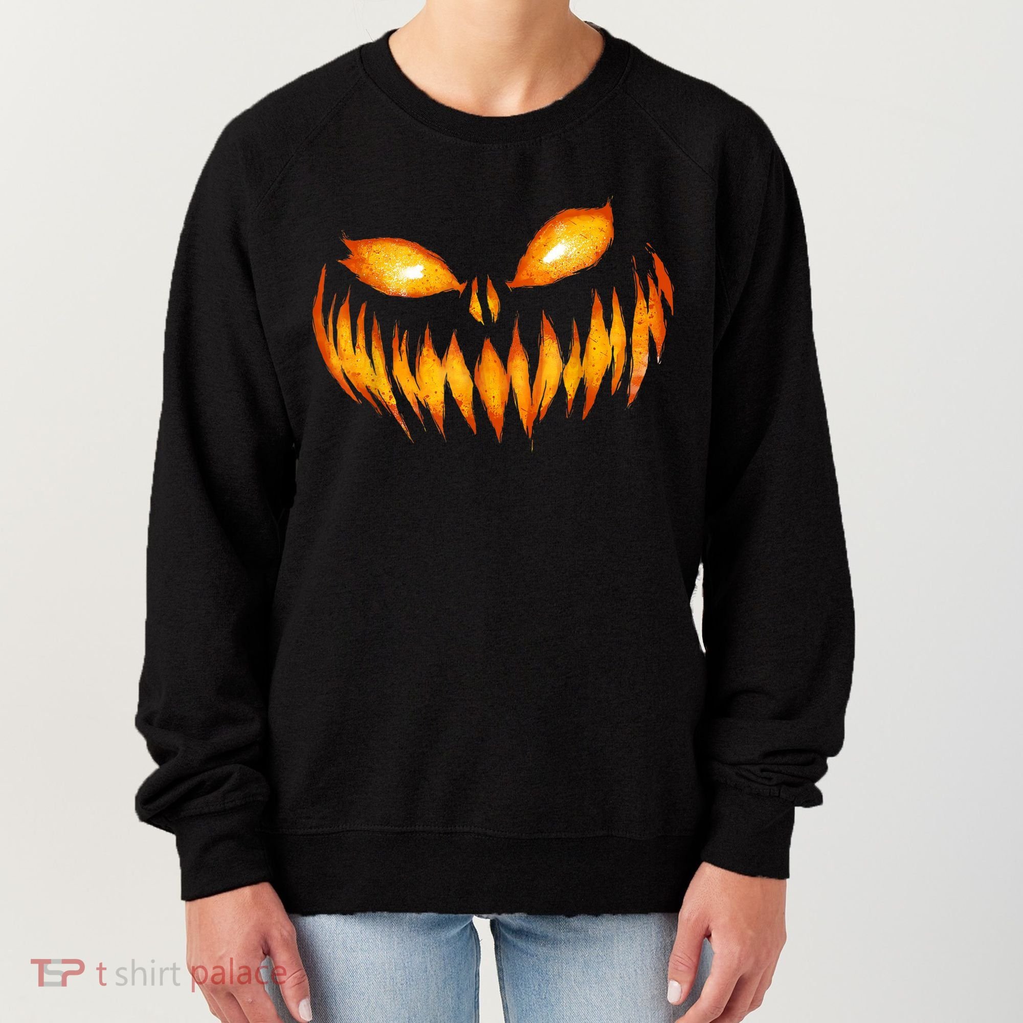 Jack O Lantern Scary Carved Pumpkin Face Halloween Women's Sweatshirt