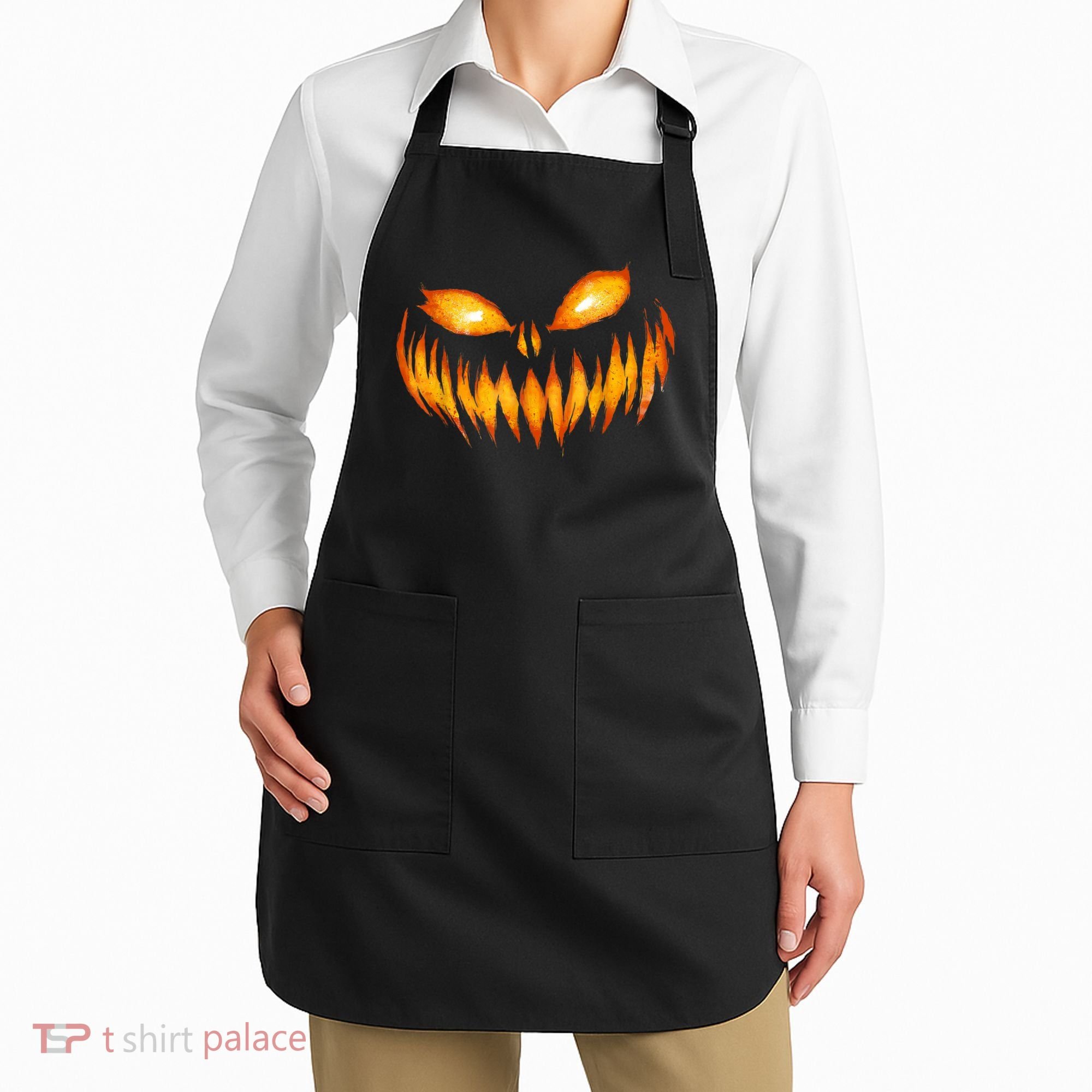 Jack O Lantern Scary Carved Pumpkin Face Halloween Apron