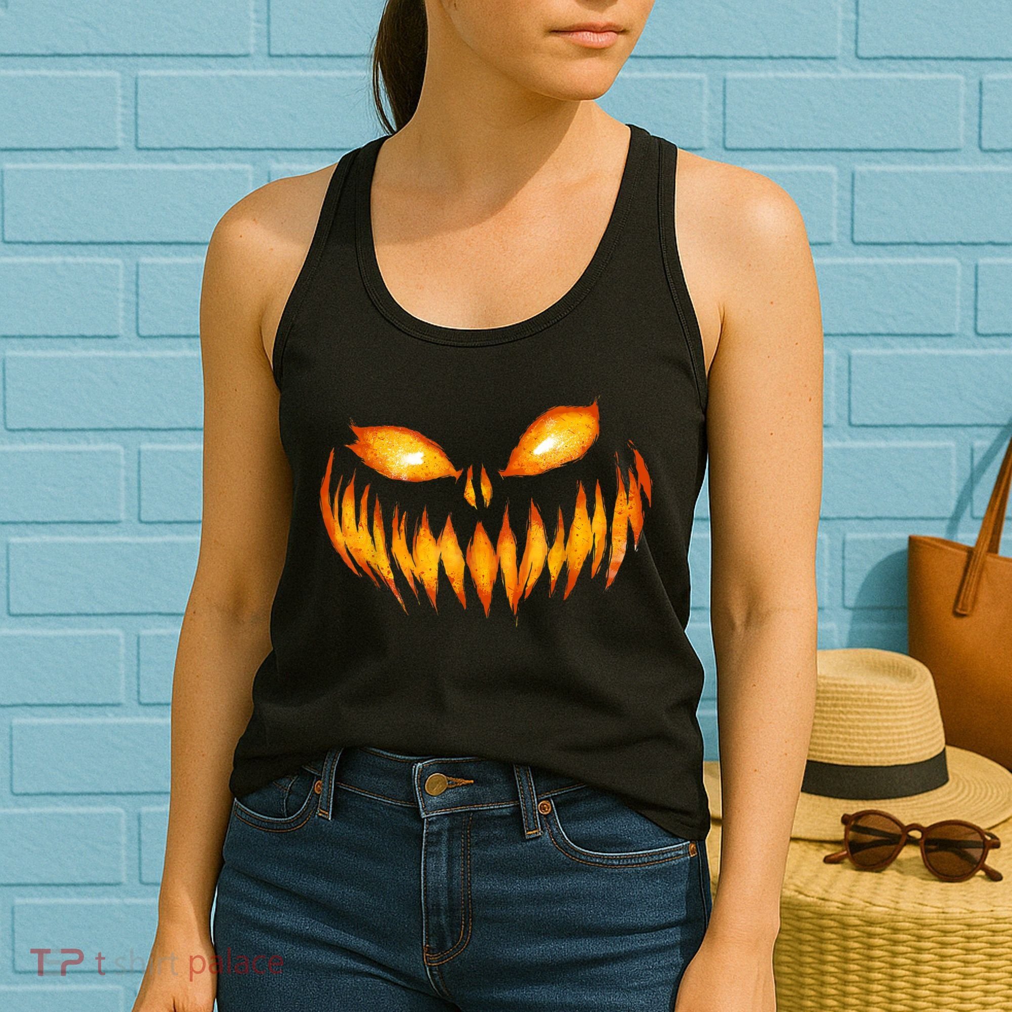 Jack O Lantern Scary Carved Pumpkin Face Halloween Women's Tank Top