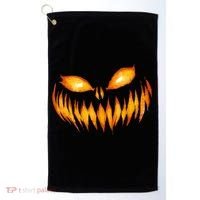 Jack O Lantern Scary Carved Pumpkin Face Halloween Golf Towel thumb 0