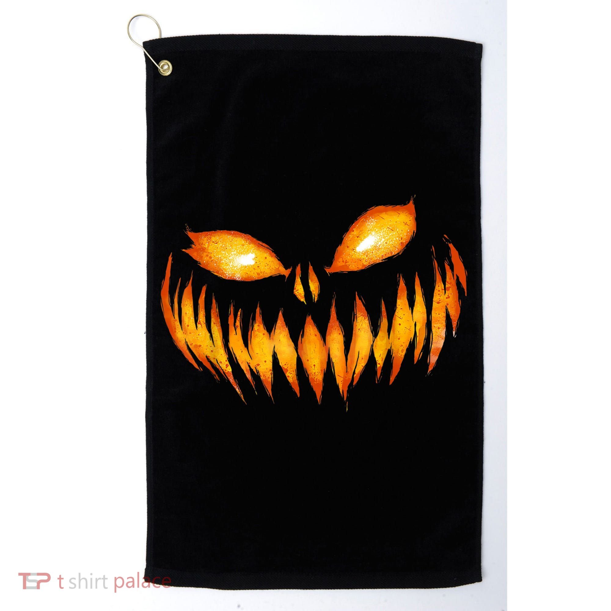 Jack O Lantern Scary Carved Pumpkin Face Halloween Golf Towel