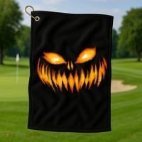 Jack O Lantern Scary Carved Pumpkin Face Halloween Golf Towel thumb 1