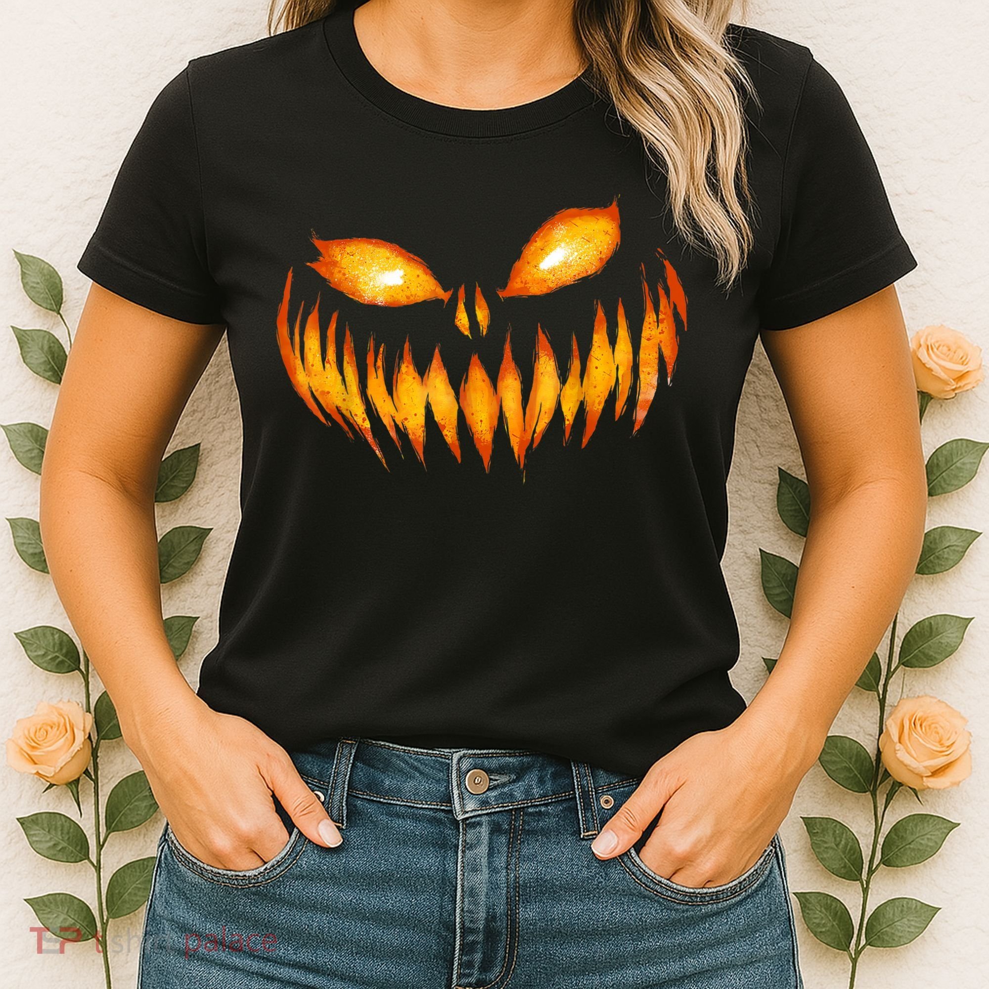 Jack O Lantern Scary Carved Pumpkin Face Halloween Women's T-Shirt