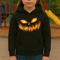 Jack O Lantern Scary Carved Pumpkin Face Halloween Kids Hoodie thumb 3