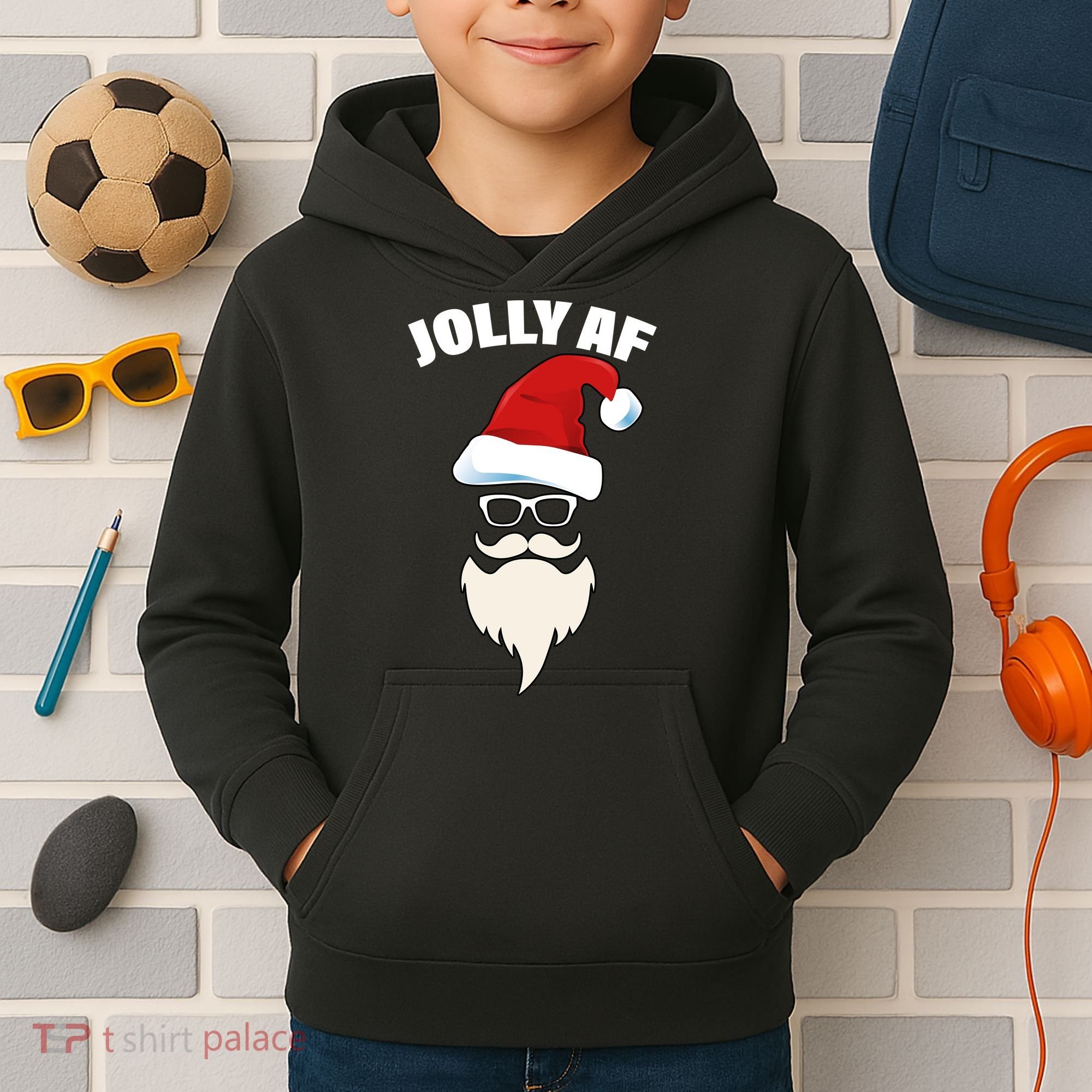 Jolly Af Hipster Santa Kids Hoodie