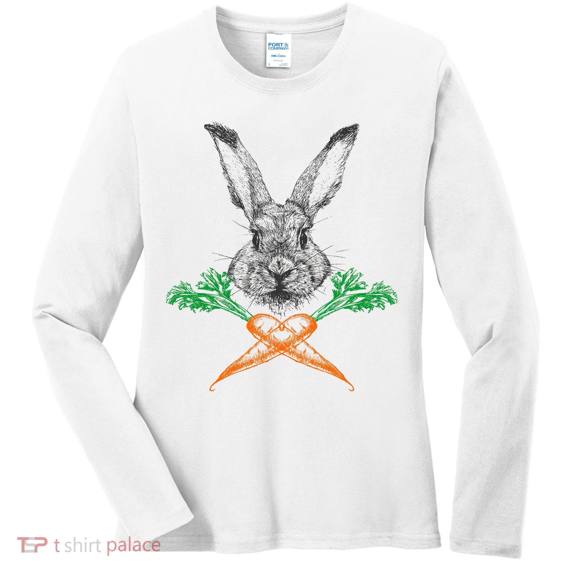 Jolly Roger Easter Bunny Crossbone Carrots Rabbit Women's Long Sleeve Shirt