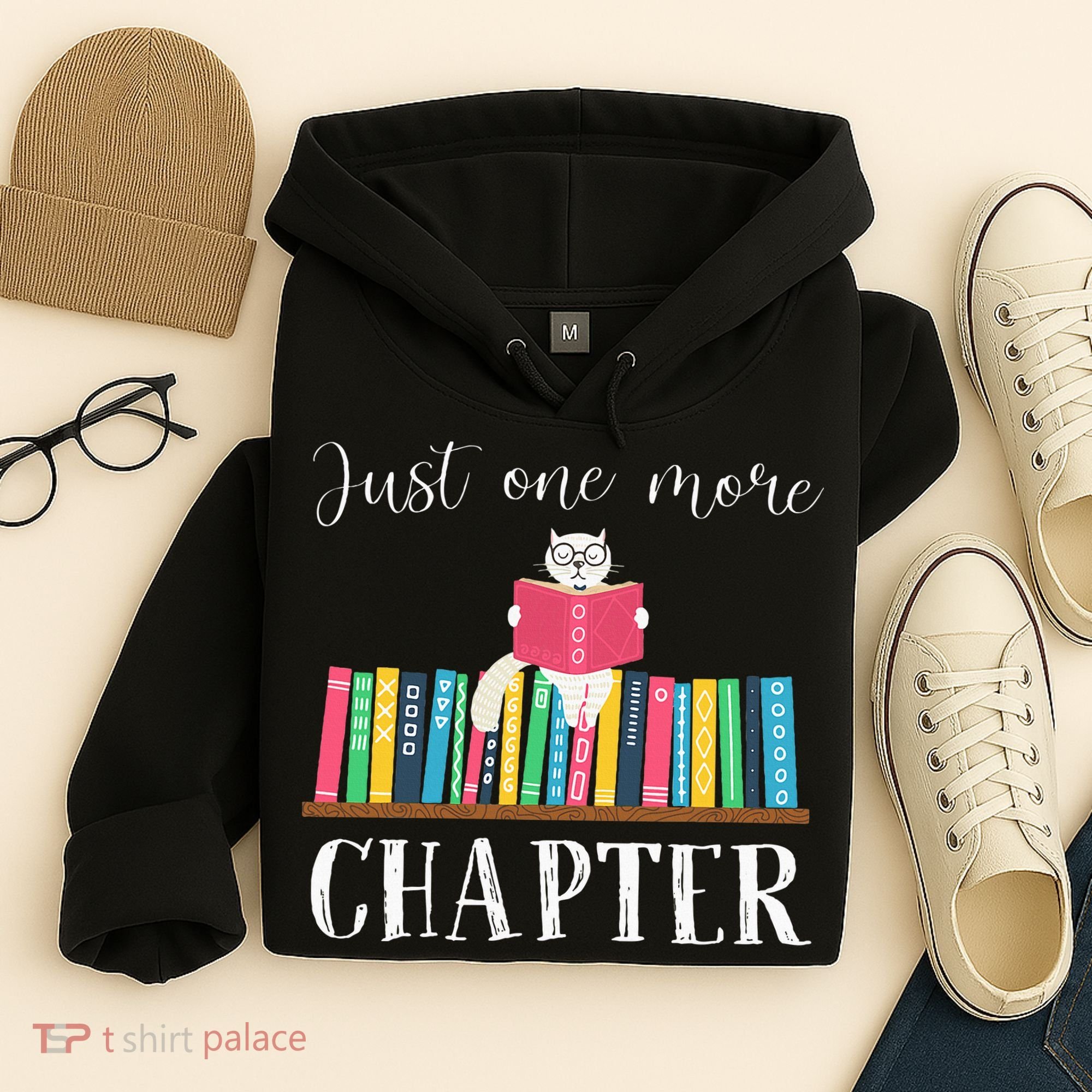 Just One More Chapter Cat Reading Book Bookworm Cat Hc Hoodie