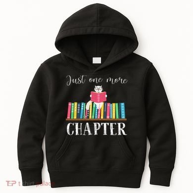 Just One More Chapter Cat Reading Book Bookworm Cat Hc Kids Hoodie