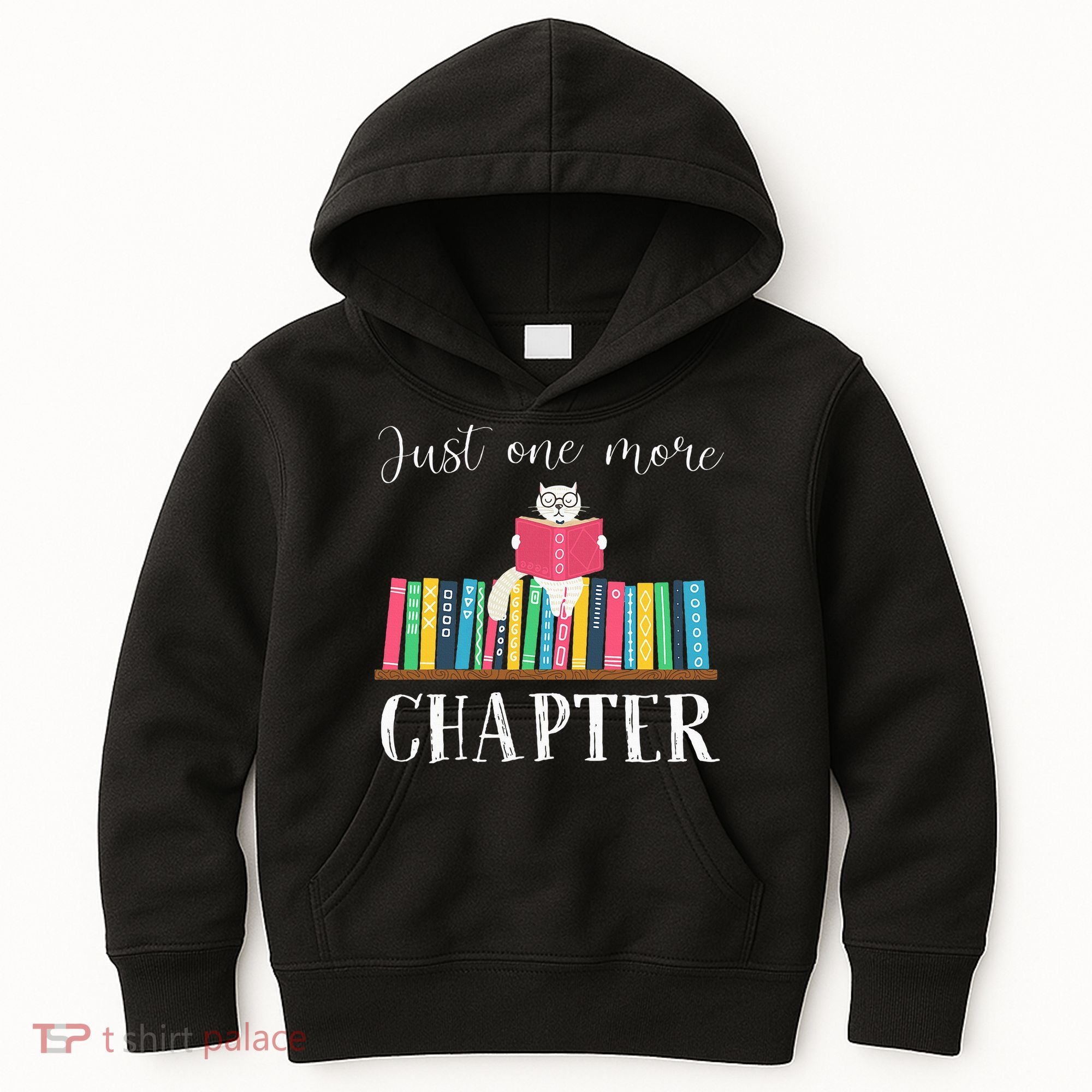 Just One More Chapter Cat Reading Book Bookworm Cat Hc Kids Hoodie