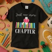 Just One More Chapter Cat Reading Book Bookworm Cat Hc Kids T-Shirt thumb 3