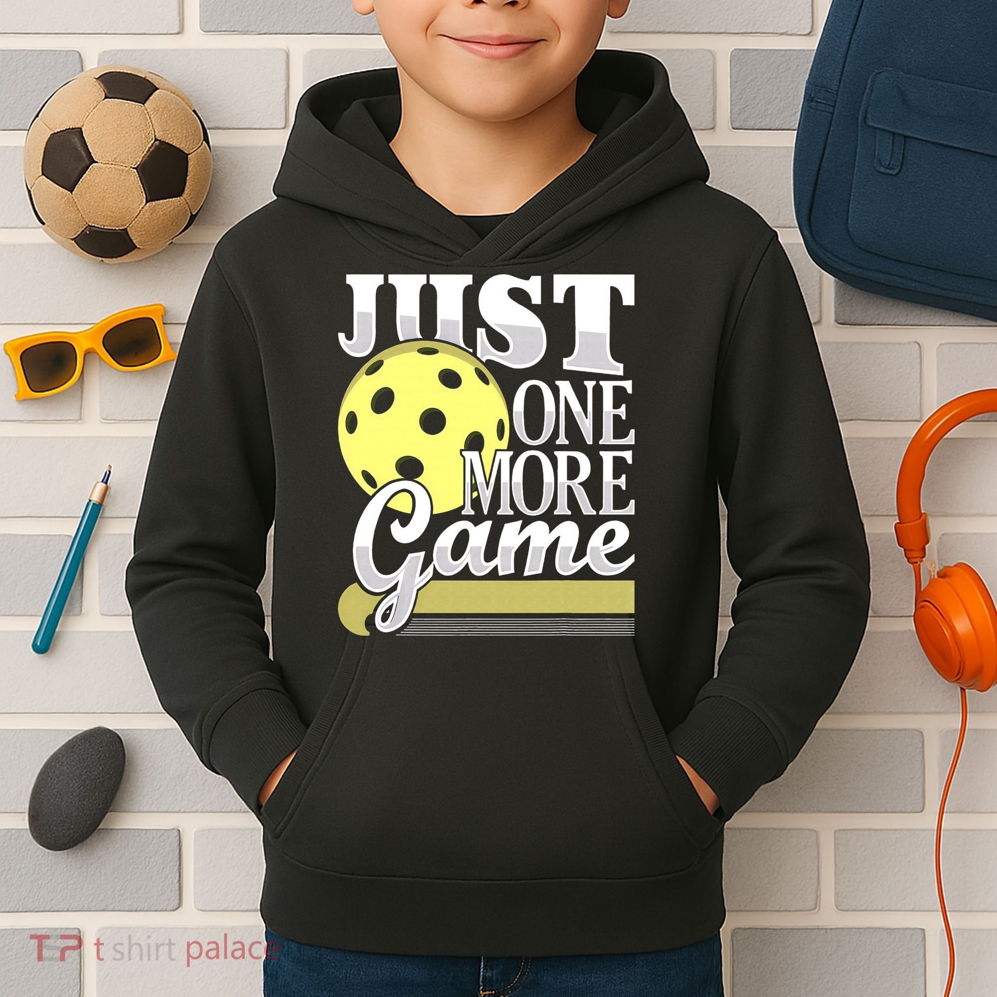 Just One More Game Pickleball Player Paddleball Kids Hoodie
