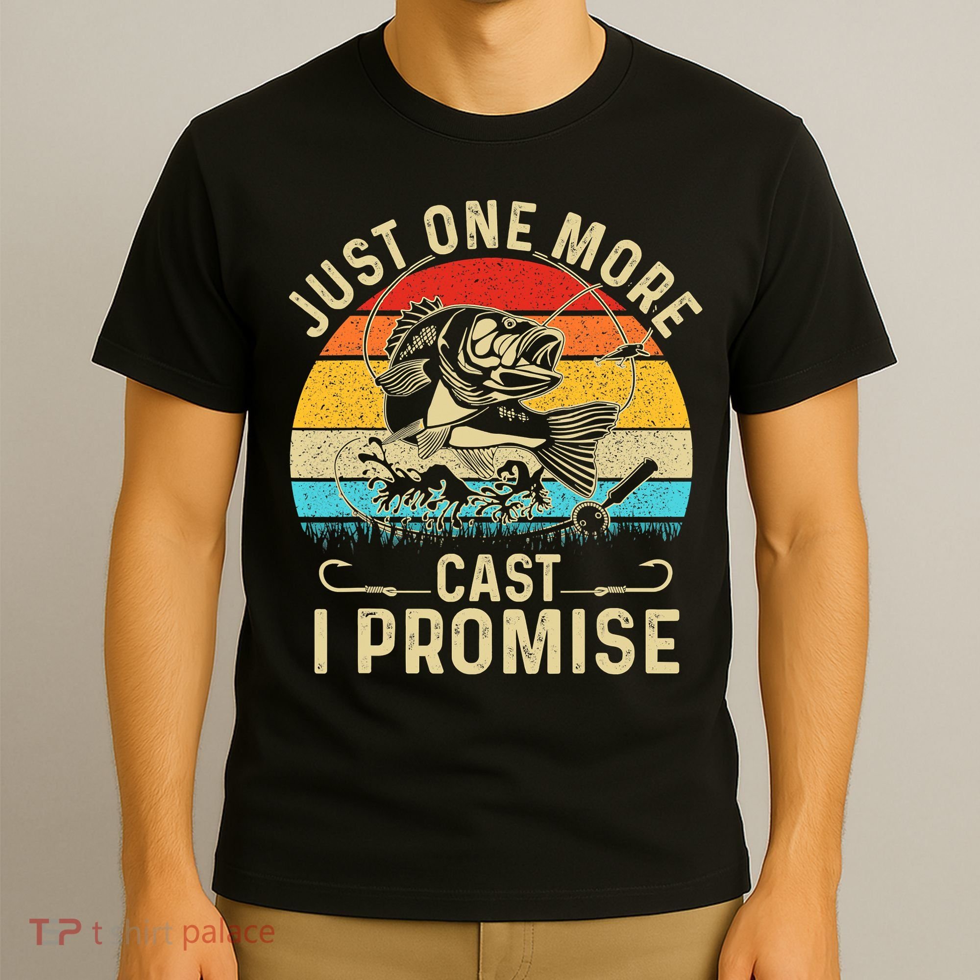 Just One More Cast I Promise Bass Fishing Funny Angler Retro T-Shirt