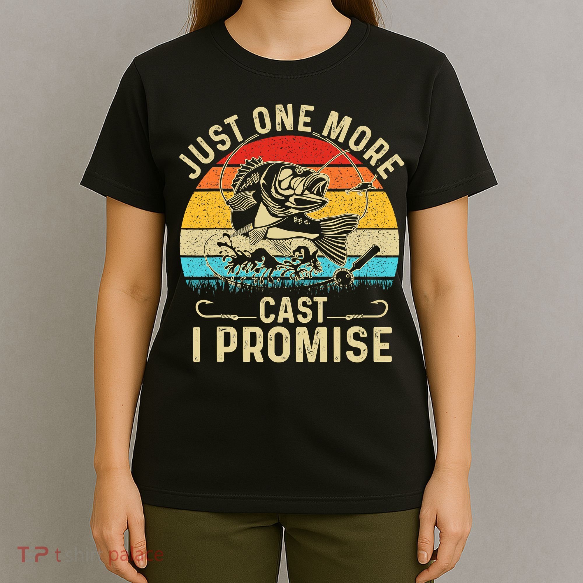 Just One More Cast I Promise Bass Fishing Funny Angler Retro T-Shirt