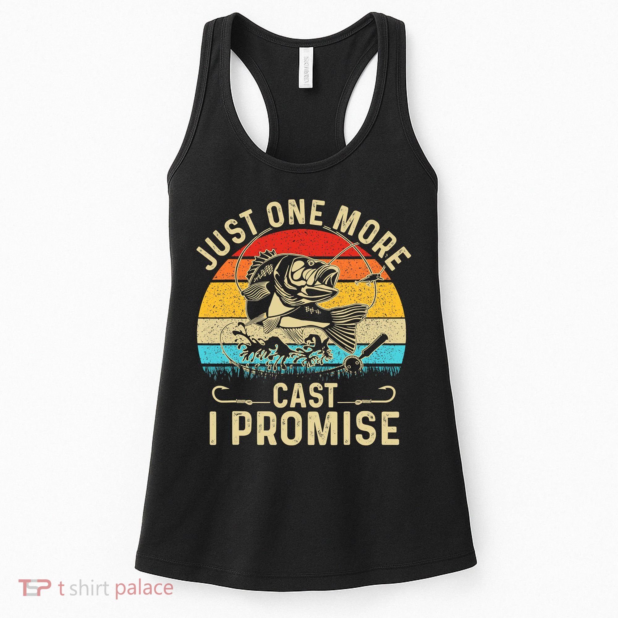 Just One More Cast I Promise Bass Fishing Funny Angler Retro Women's Tank Top