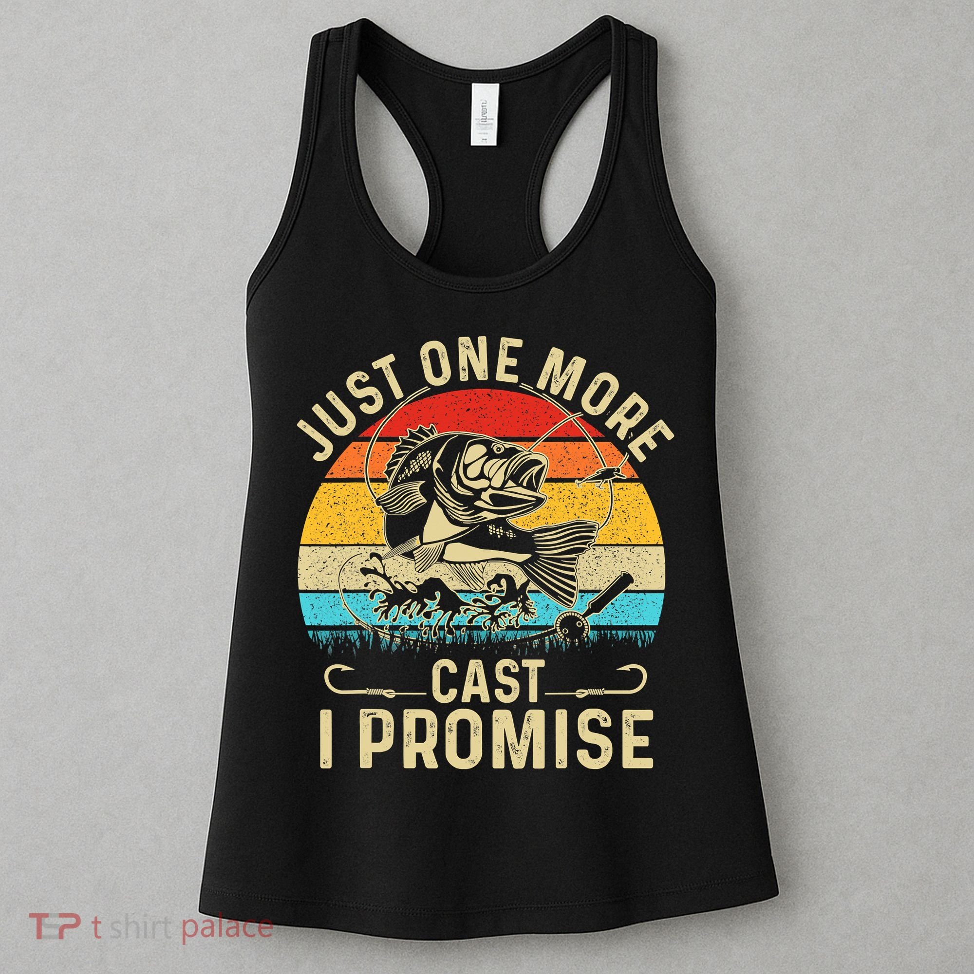 Just One More Cast I Promise Bass Fishing Funny Angler Retro Women's Tank Top