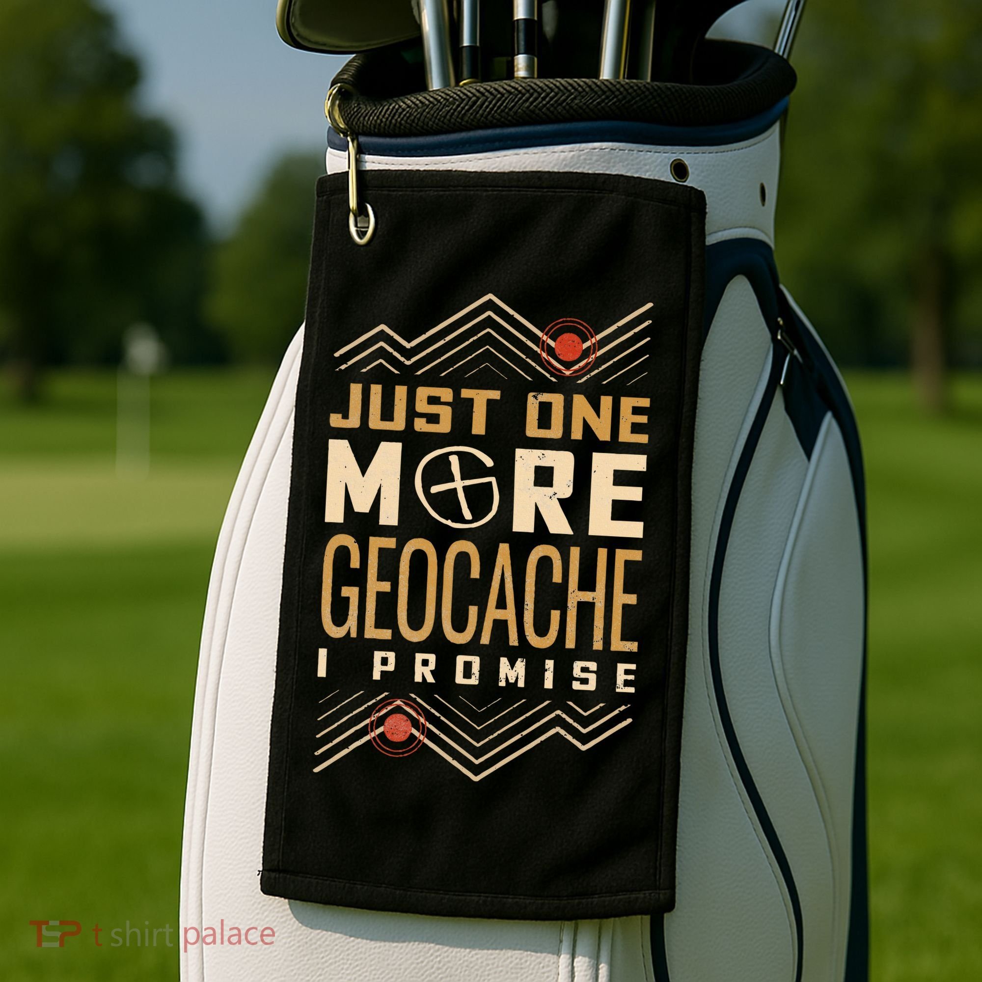 Just One More Geocache I Promise Golf Towel