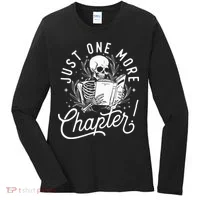 Just One More Chapter Skeleton Reader Reading Book Lover Women's Long Sleeve Shirt thumb 0