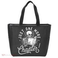 Just One More Chapter Skeleton Reader Reading Book Lover Tote Bag thumb 0
