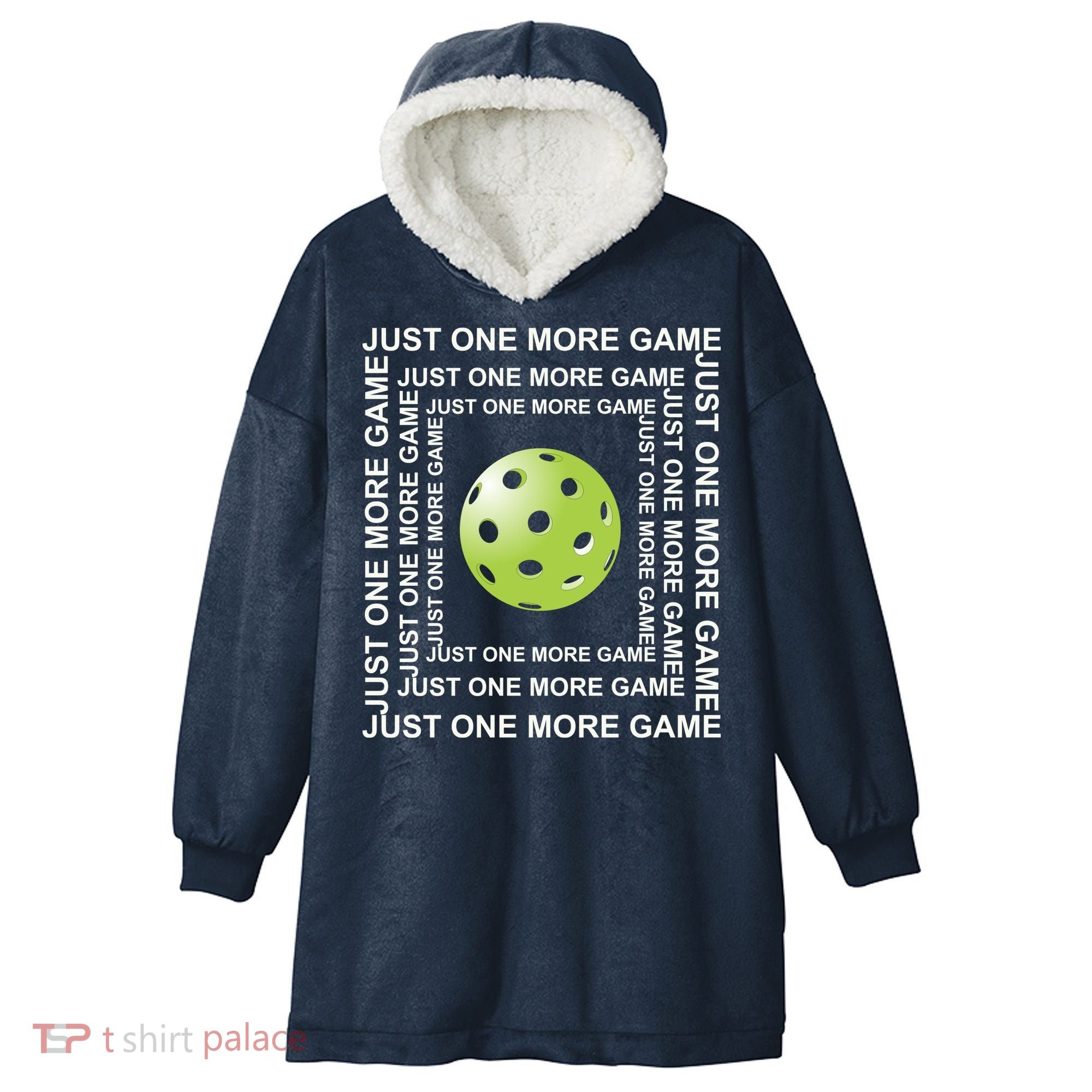 Just One More Game Square | Fun Pickleball Hooded Wearable Blanket