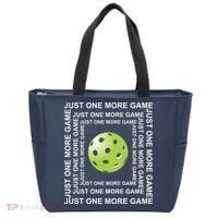 Just One More Game Square | Fun Pickleball Tote Bag thumb 0