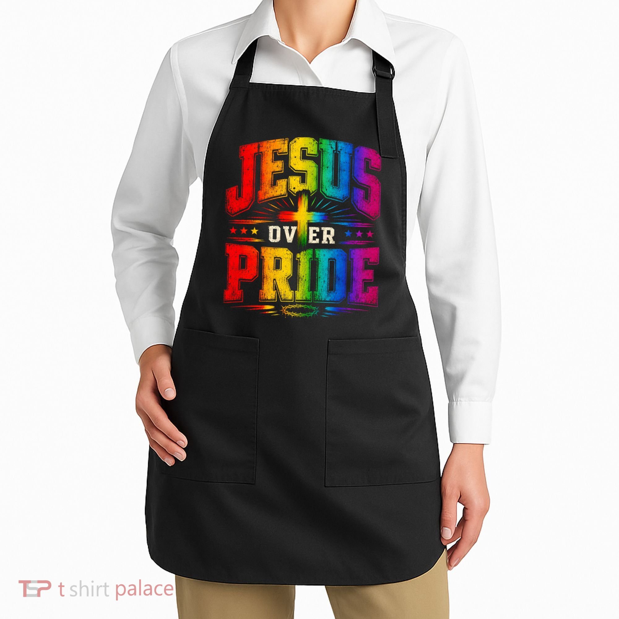 Jesus Over Pride Apron