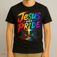 Jesus Over Pride Rainbow Cross T-Shirt thumb 3
