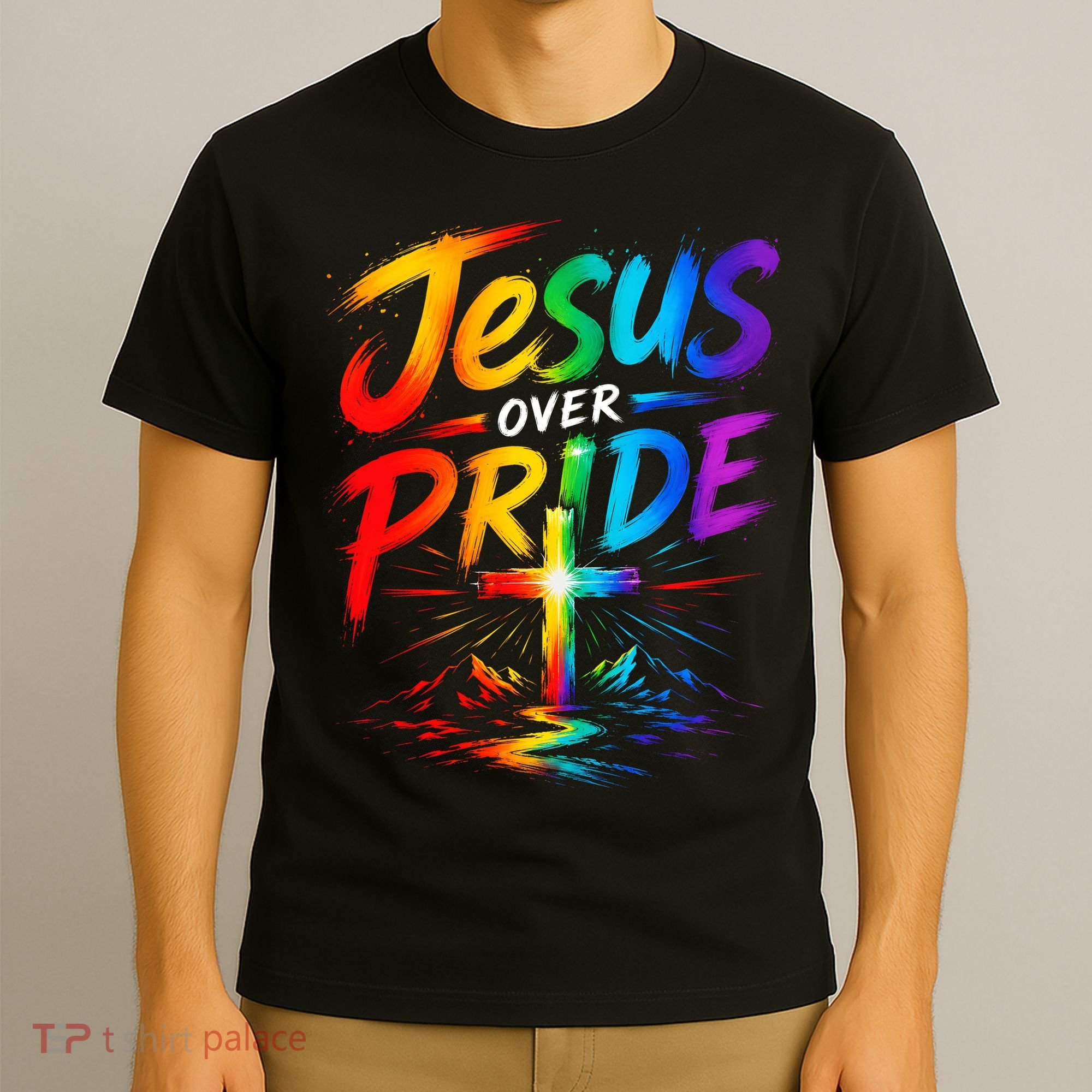 Jesus Over Pride Rainbow Cross T-Shirt