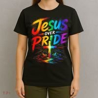 Jesus Over Pride Rainbow Cross T-Shirt thumb 4