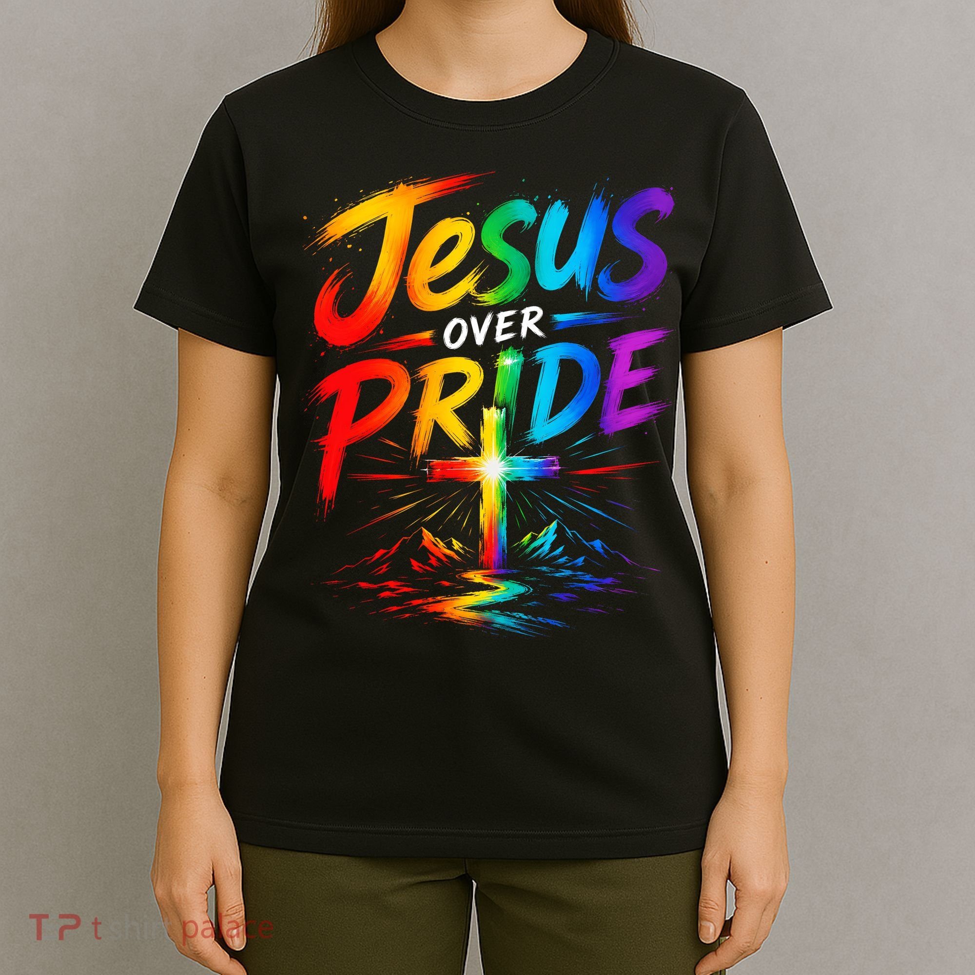 Jesus Over Pride Rainbow Cross T-Shirt